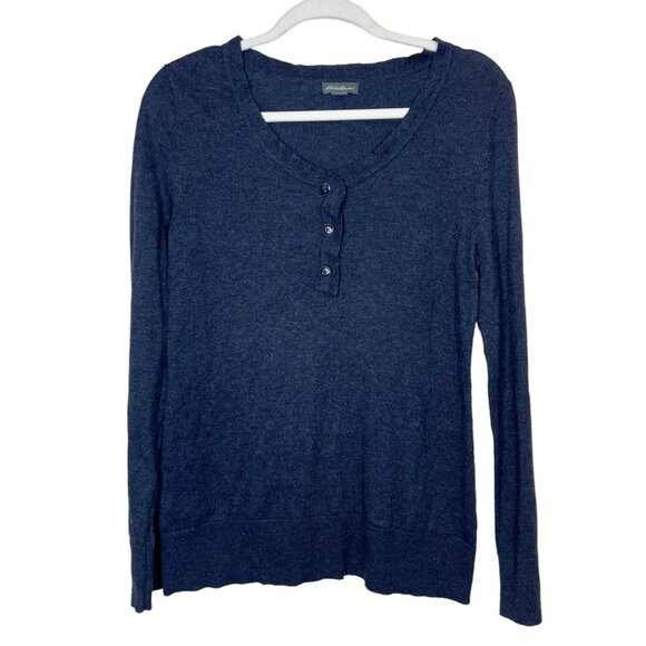 Eddie Bauer Sweater S Lambswool Blend Blue Ruffled Womens Popover Size Small - Picture 1 of 8